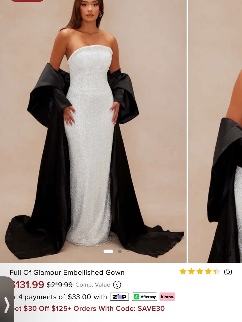 Fashion Nova White Embellished Strapless Gown
